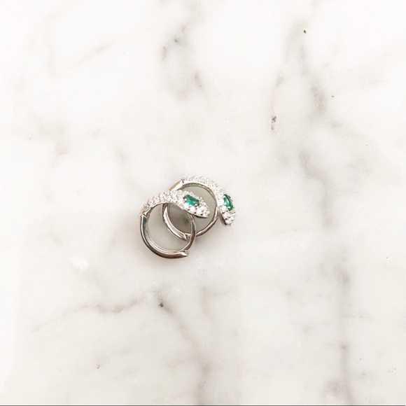 925 Silver CZ Pave Snake Mini Hoop Earrings - Picture 2 of 6